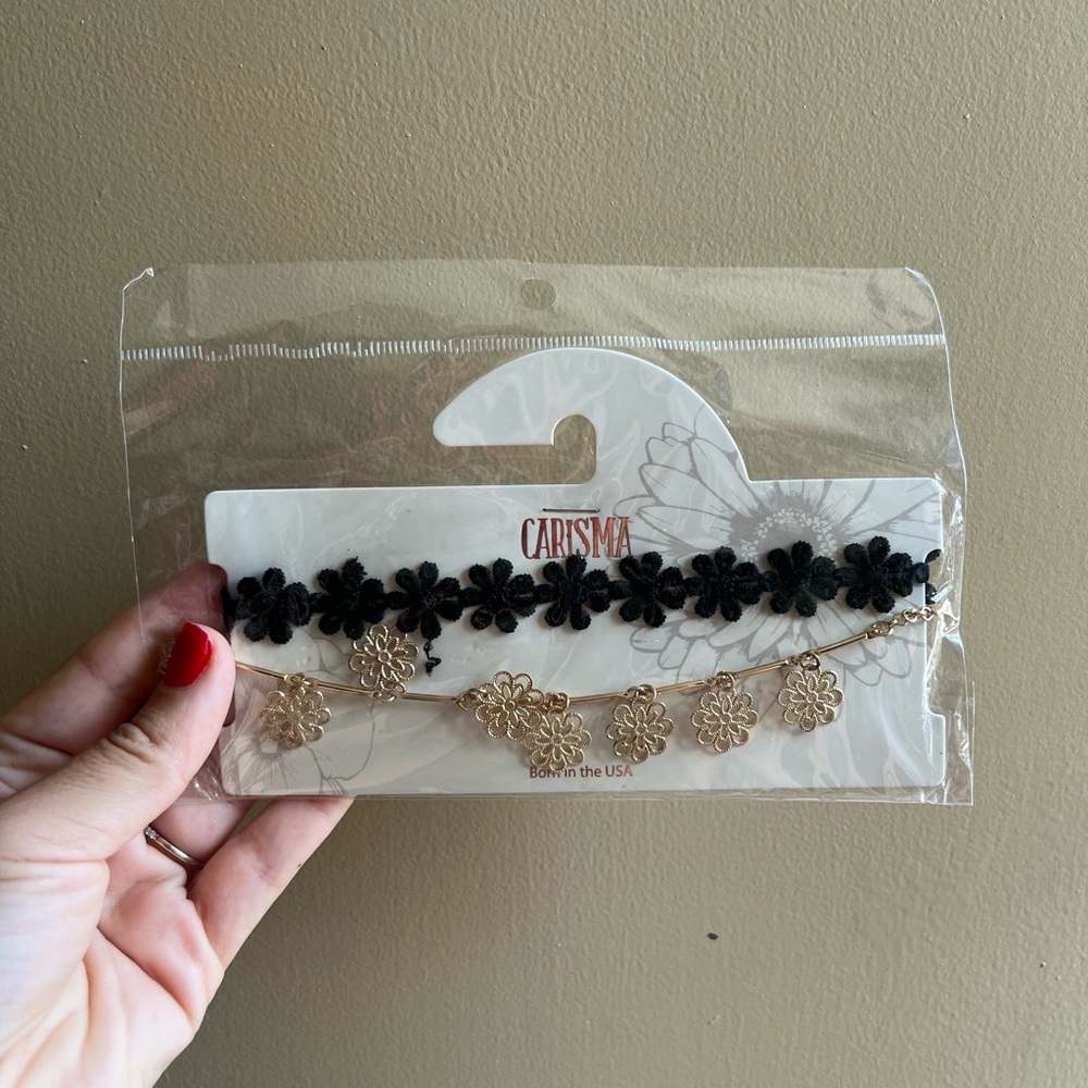 Charisma Black and Gold Floral Choker Set